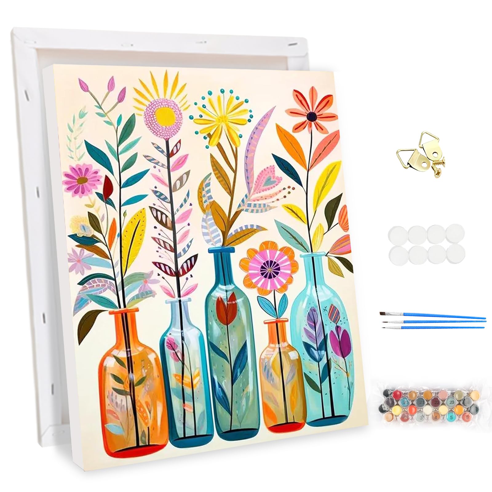 MEIYUDA Pintar por Numeros Adultos con Marco Flores coloridas en jarrones, Cuadros por Numeros Pigmento Acrílico, DIY Pintura por Numeros Kit, Decoración para el Hogar Regalo de pared 30x40cm