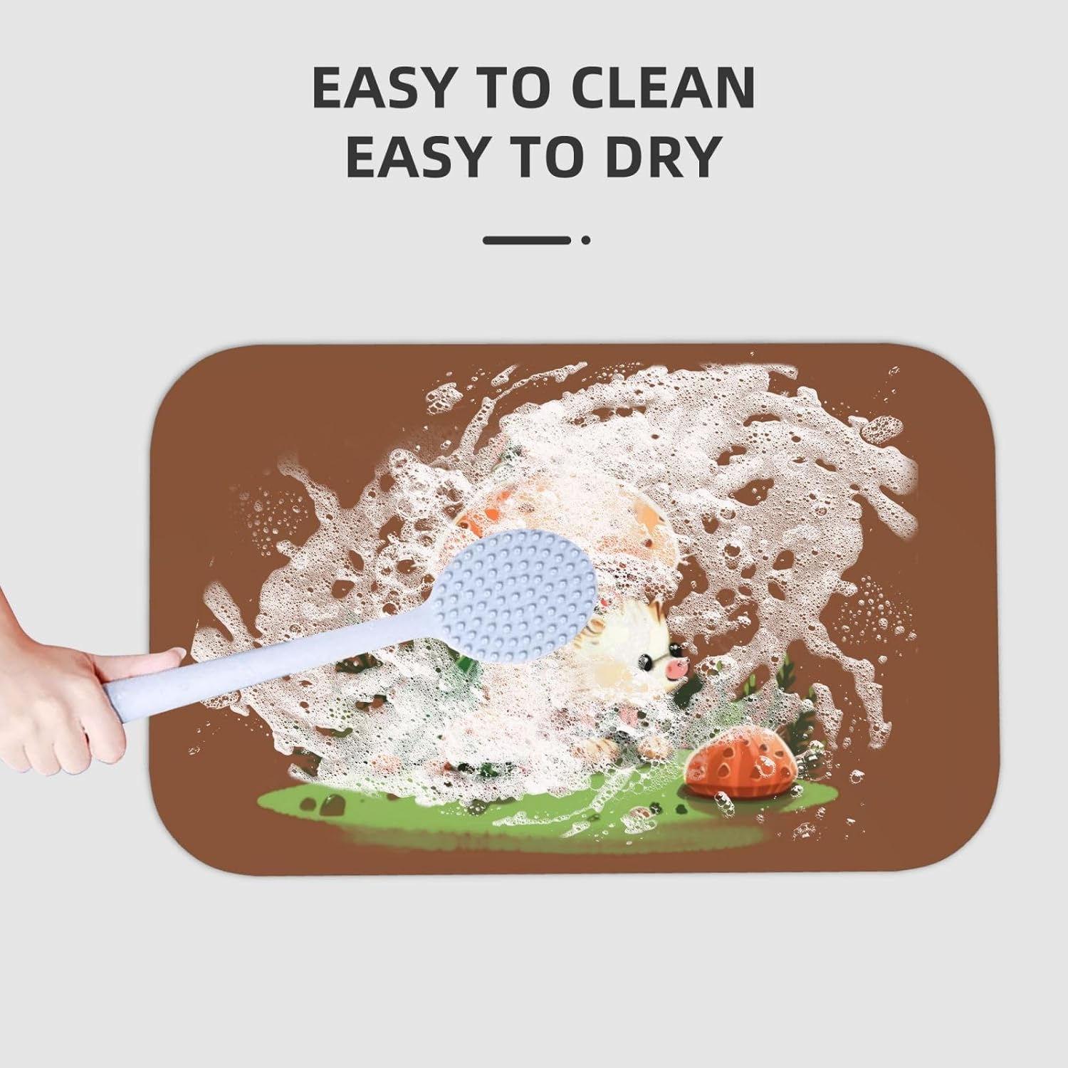 Stone Bath Mats Hedgehog and Mushroom Diatomaceous Earth Bath Mat Super Absorbent Bathroom Floor Mat Quick Drying Diatomite Shower Mat for Shower Bathtub Bathroom Accessory 19.7x31.5in