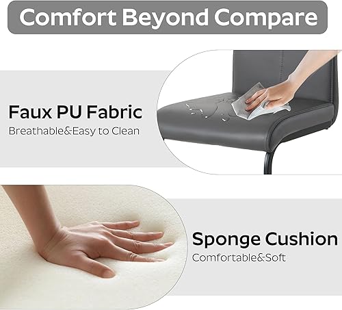 Miniatura 19 de Juego de mesa de comedor de 7 piezas para 6, mesa rectangular moderna de cristal con 6 sillas tapizadas de cuero, juegos de mesa y sillas de comedor