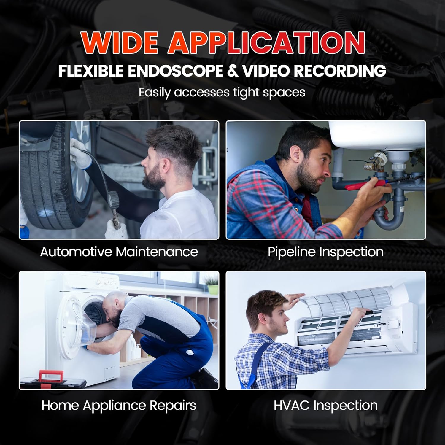 Two-Way Articulating Borescope Camera with Light, GODIAG Industrial Endoscope with 0.33in Articulated Snake Cam, Video Inspection Scope with Light for Automotive Aircraft Mechanics- 5.5FT