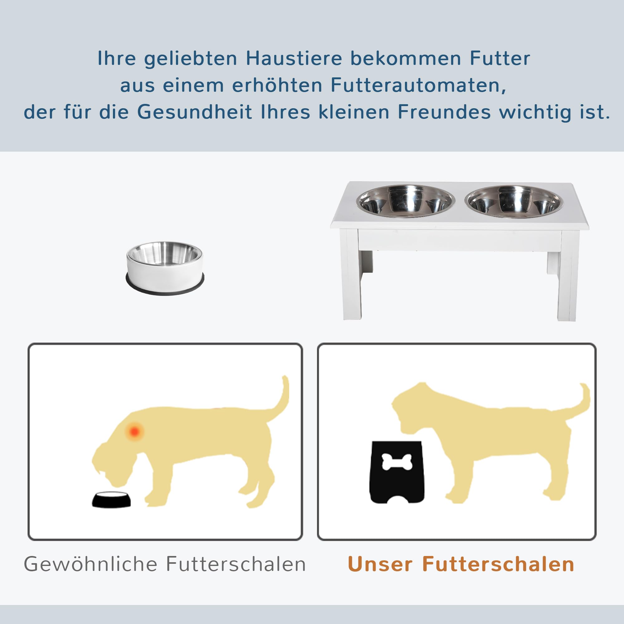 PawHut Erhöhter Hundenapf Futternapf mit 2 Näpfe Wassernapf 2 x 900ml Edelstahlnäpfen Fressnapf Futterstation Hundenäpfe für kleine Hunde Katzen Weiß