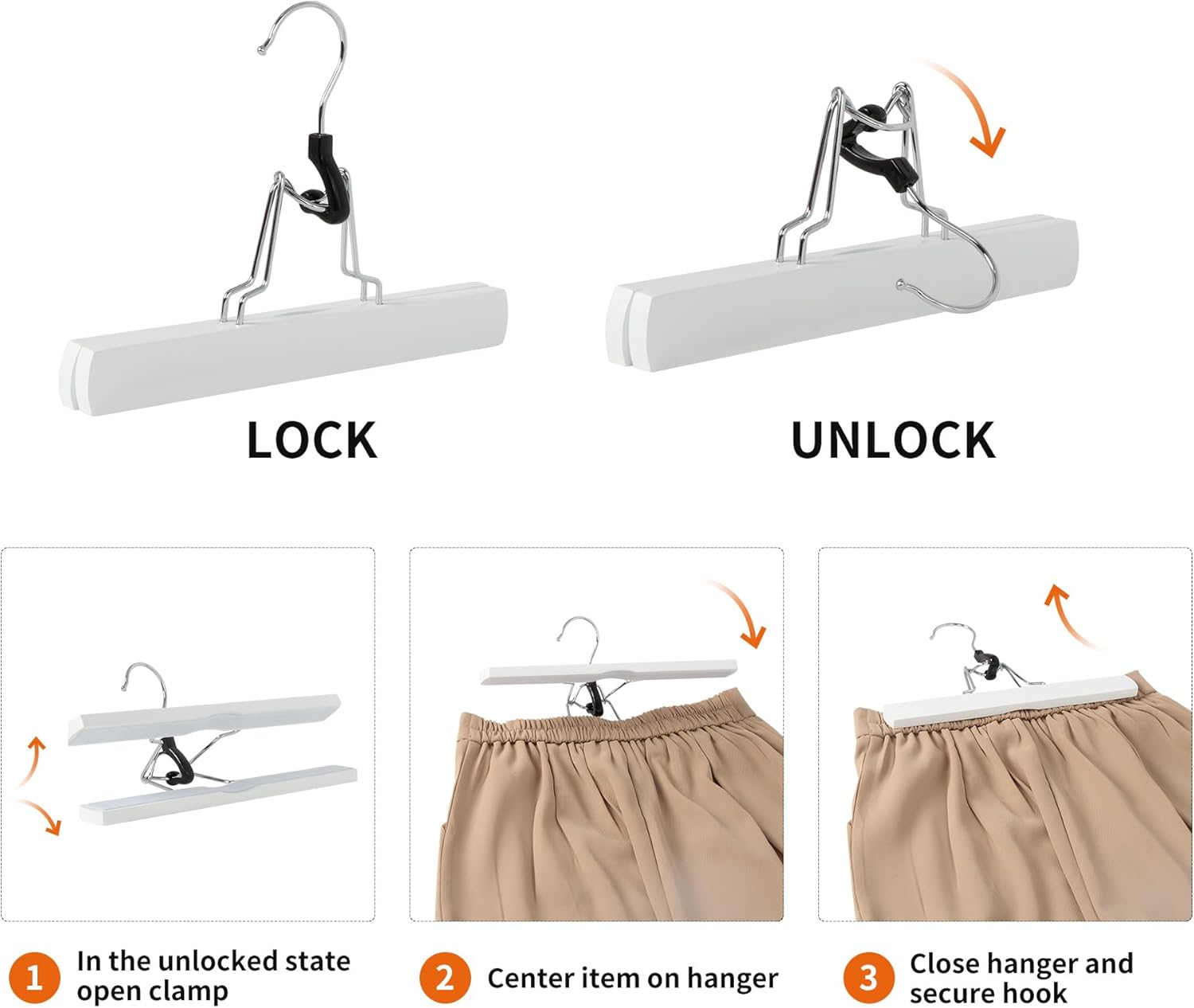 Amazon Basics Wooden Pants Hangers - White, (Pack of 60)