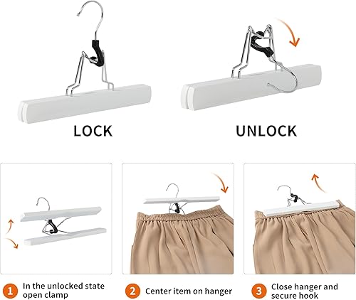 Miniatura 4 de Yaxa Basics Perchas de madera para pantalones, color blanco, paquete de 10