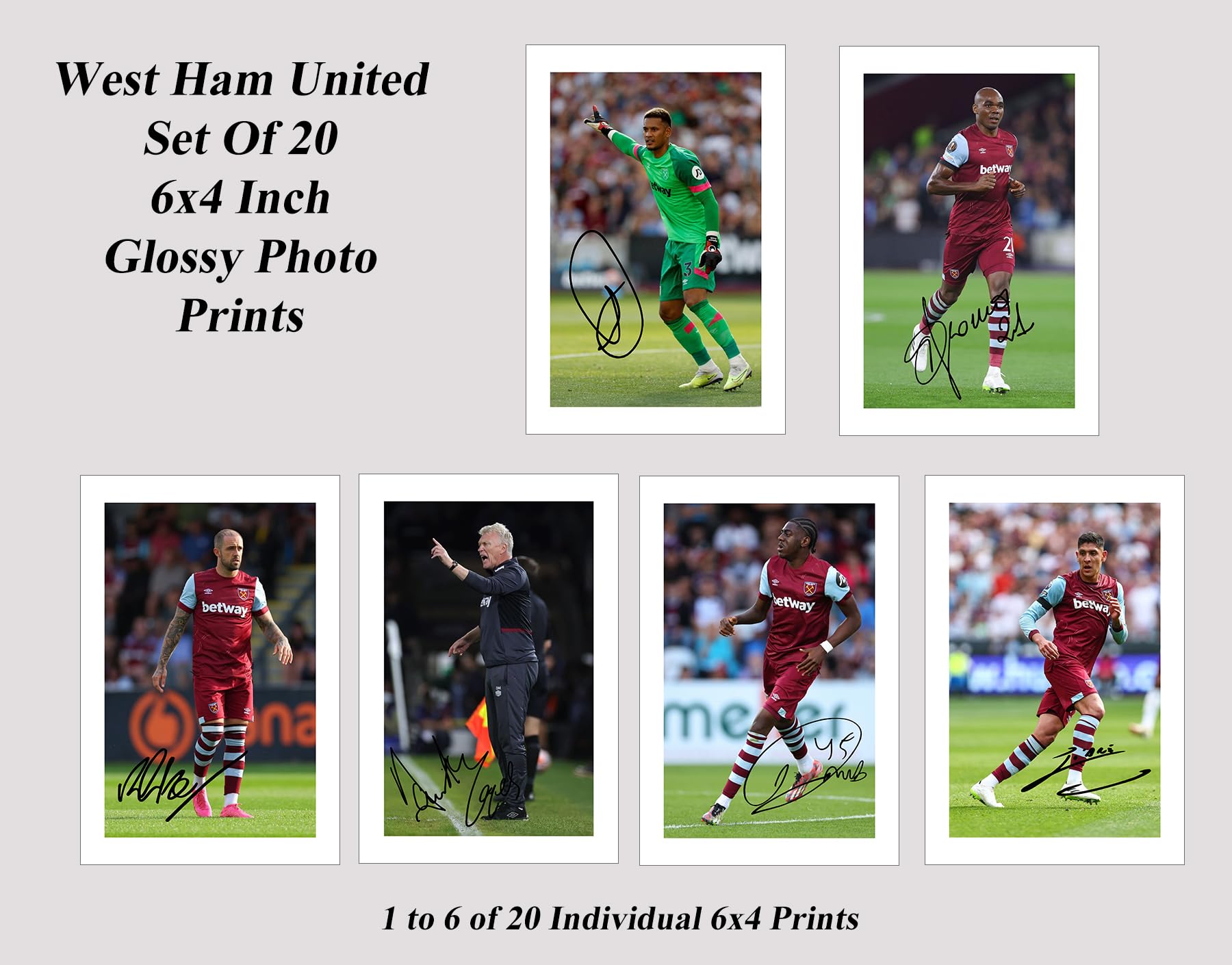 Set of 20 West Ham 2023/24 Players Signed 6X4 Inch Photo Prints With Pre Printed Signatures Autograph Kids/Men/Women Gift - Image 2