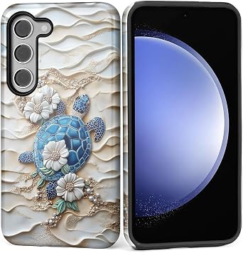 Case for Samsung Galaxy S23 FE Case,Sea Turtle Beach Ocean Sand Floral Design - Hybrid Dual Protection Silicone + Hard PC Shockproof Full Body Cover Protective Case for Men Women