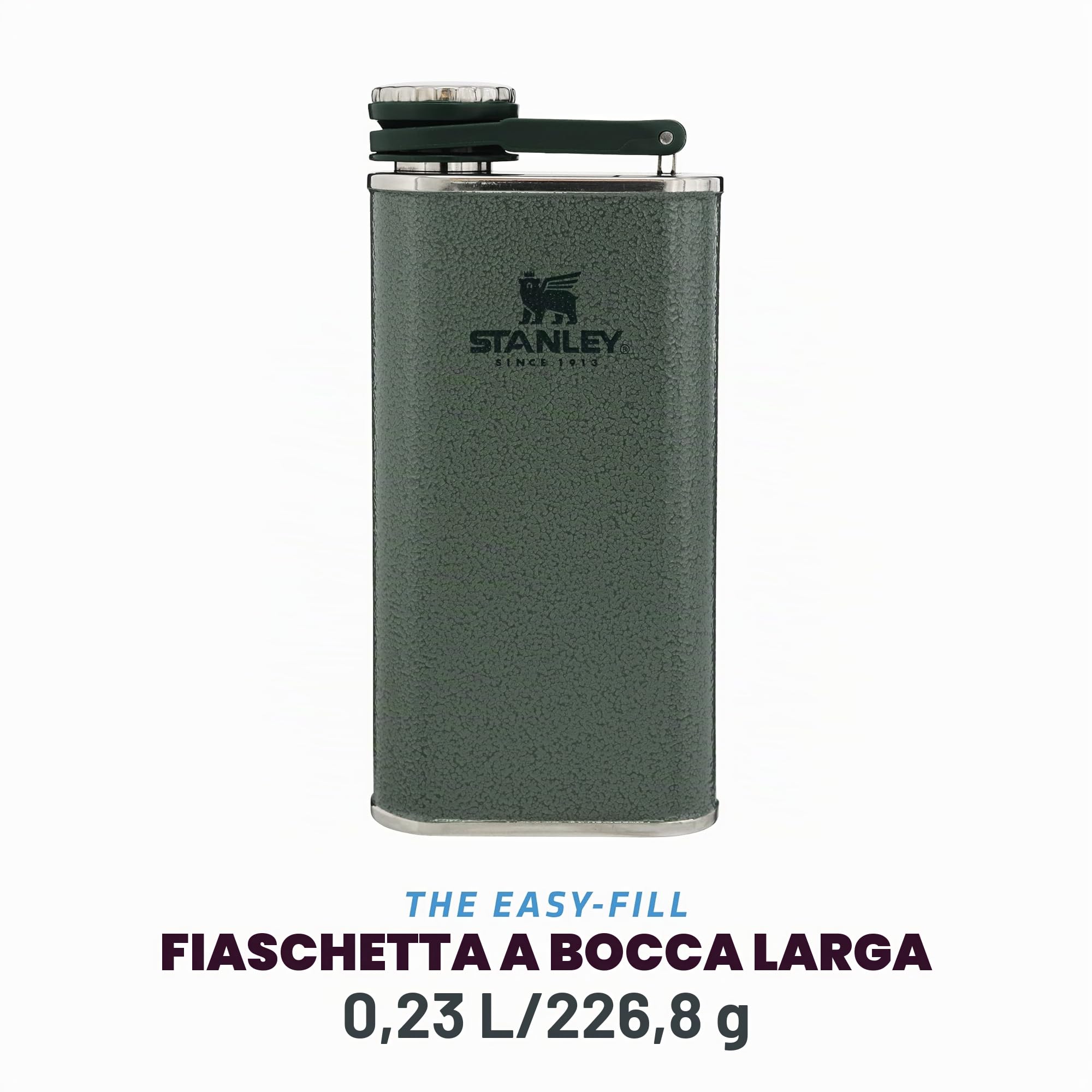Stanley Classic Wide Mouth Flask 0.23L with Never- Lose Cap - Fiaschetta per anca in Acciaio Inossidabile con ampia apertura per un facile riempimento e dosaggio - Senza BPA