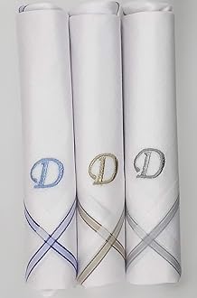 Concerto Men's Fine Cotton (White) Embroidered Initial Handkerchief (Pack of 3) (Size 48 cms * 48 cms) - (A-Z)