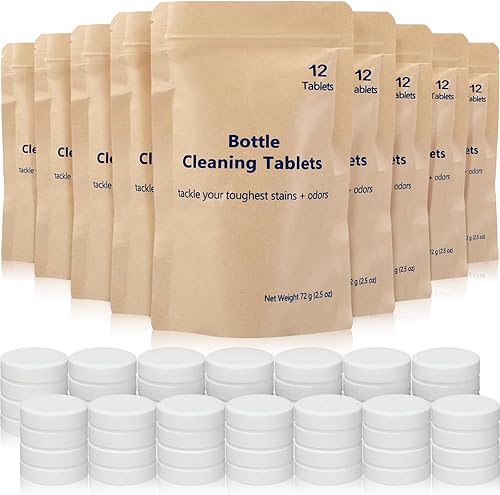 96 tabletas de limpieza de botellas de agua, pestañas limpiadoras brillantes para recipientes de vidrio de acero inoxidable, ingredientes naturales