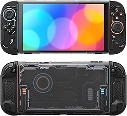 PlayVital Protective Case for Nintendo Switch 2, Stellar Mecha Ergonomic Anti-Slip Silicone Grip Cover, Dockable Hard Case Shell for Switch 2 with Joystick Cap & Sticker - Black