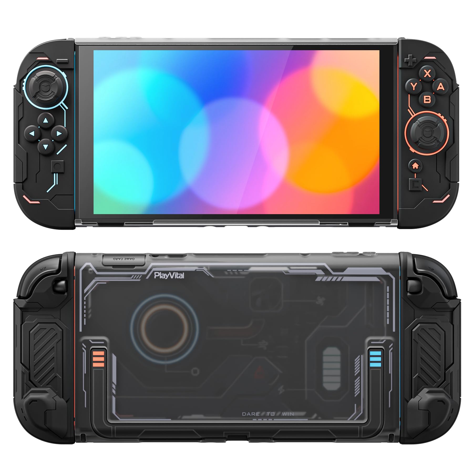 PlayVital Protective Case for Nintendo Switch 2, Stellar Mecha Ergonomic Anti-Slip Silicone Grip Cover, Dockable Hard Case Shell for Switch 2 with Joystick Cap & Sticker - Black