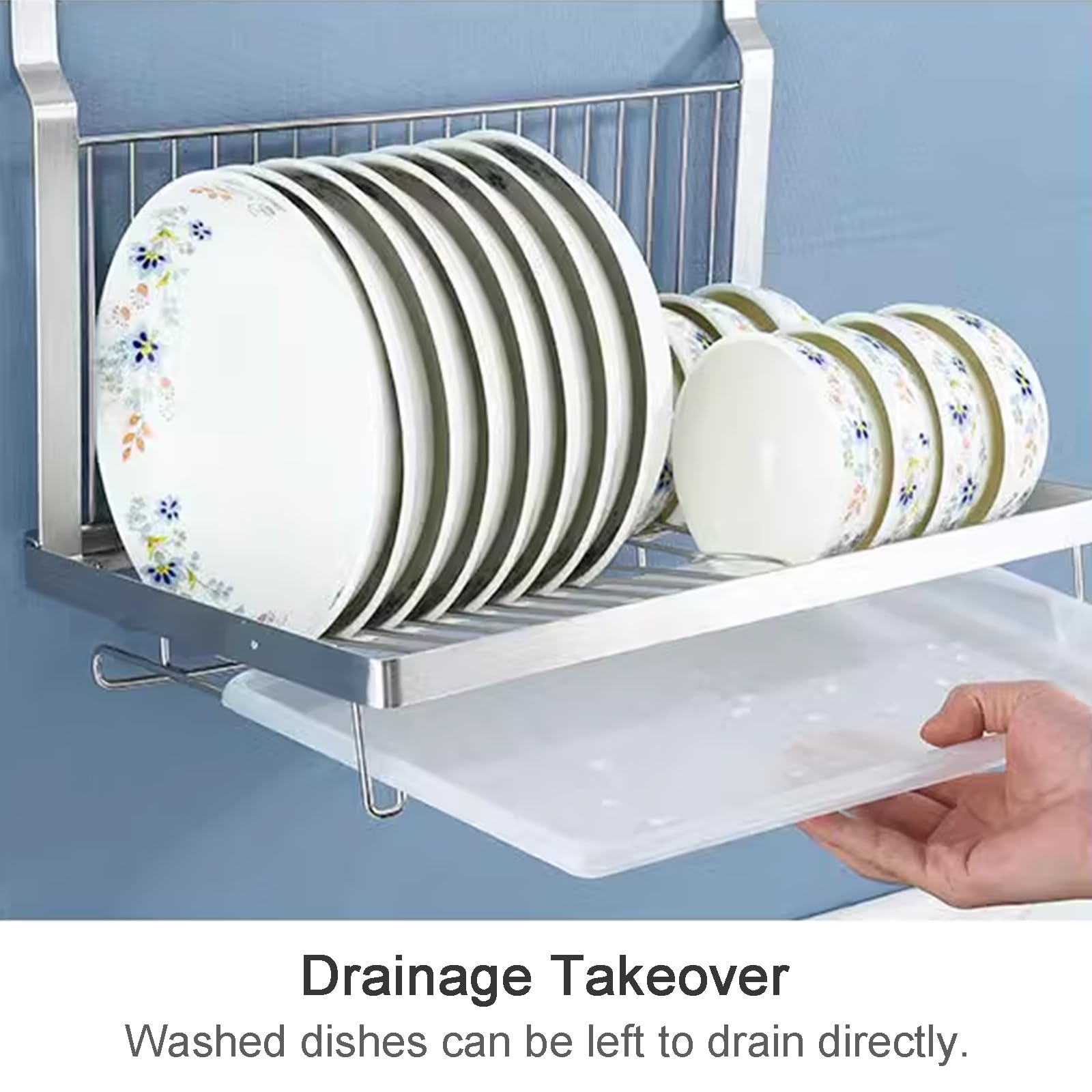 Escurridor De Platos Colgante con Bandeja De Goteo, Escurridor De Platos Grande De Acero Inoxidable para Encimera De Cocina, Escurridor sobre Fregadero con Soporte para U,Silver-60cm