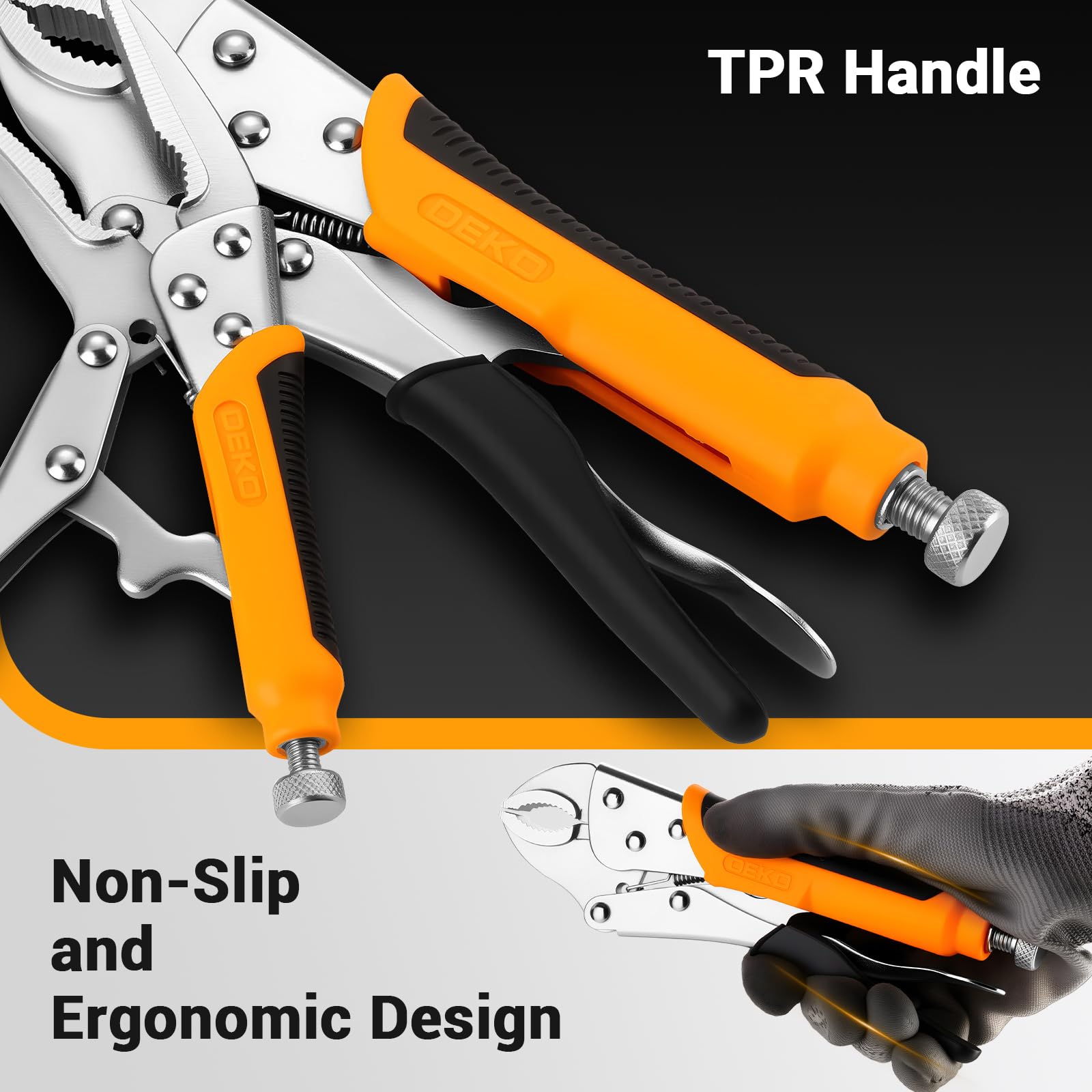 DEKOPRO Set di 5 pinze di bloccaggio, set di pinze con pinze Cr-V, pinza a becco curvo da 12,7 cm/17,8 cm/25,4 cm, pinza a becco lungo 16,5 cm/24,1 cm