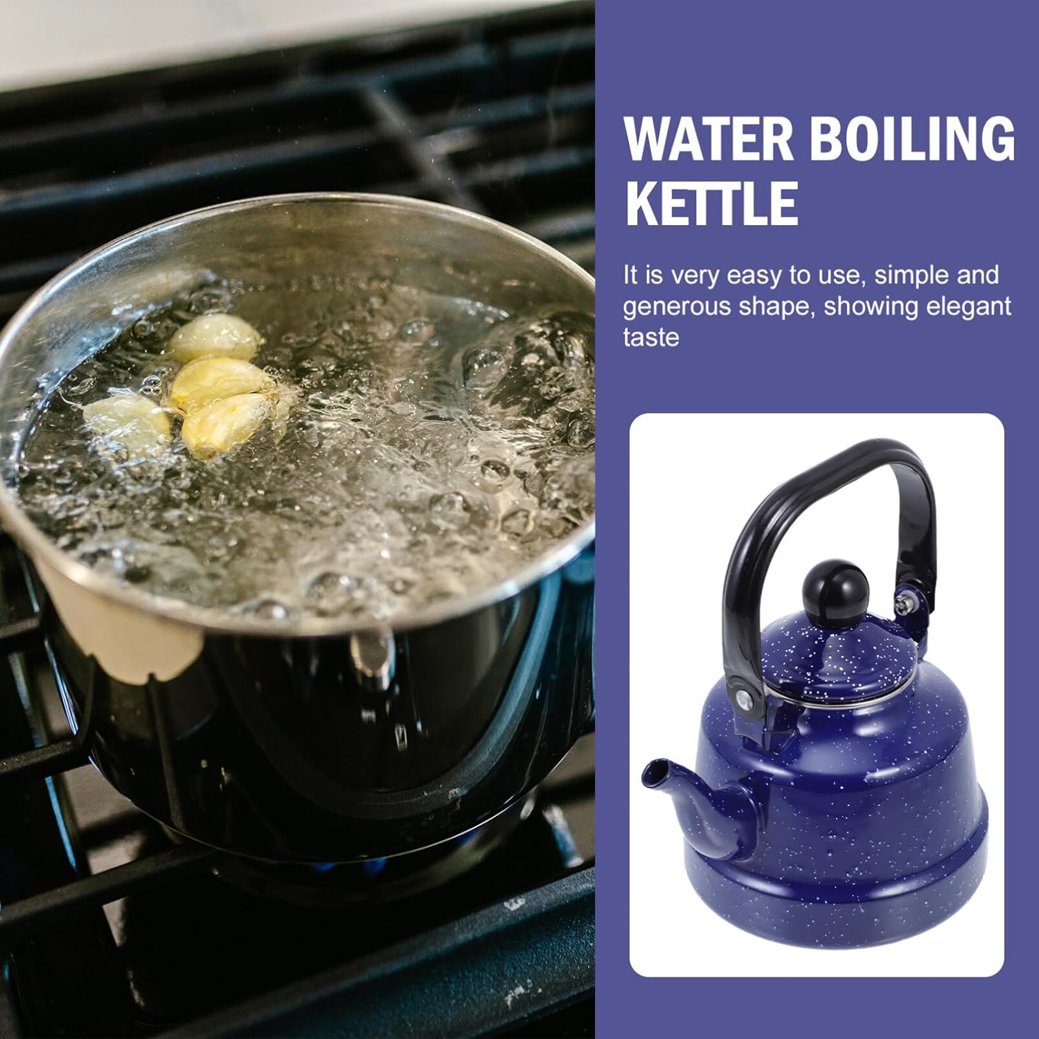 Enameled Water Kettle with Mottling Pattern 7.87 Inch Ceramic Tea Pot for Loose Leaf Tea Stylish Speckled Enamel Teapot for Kitchen and Heating Water
