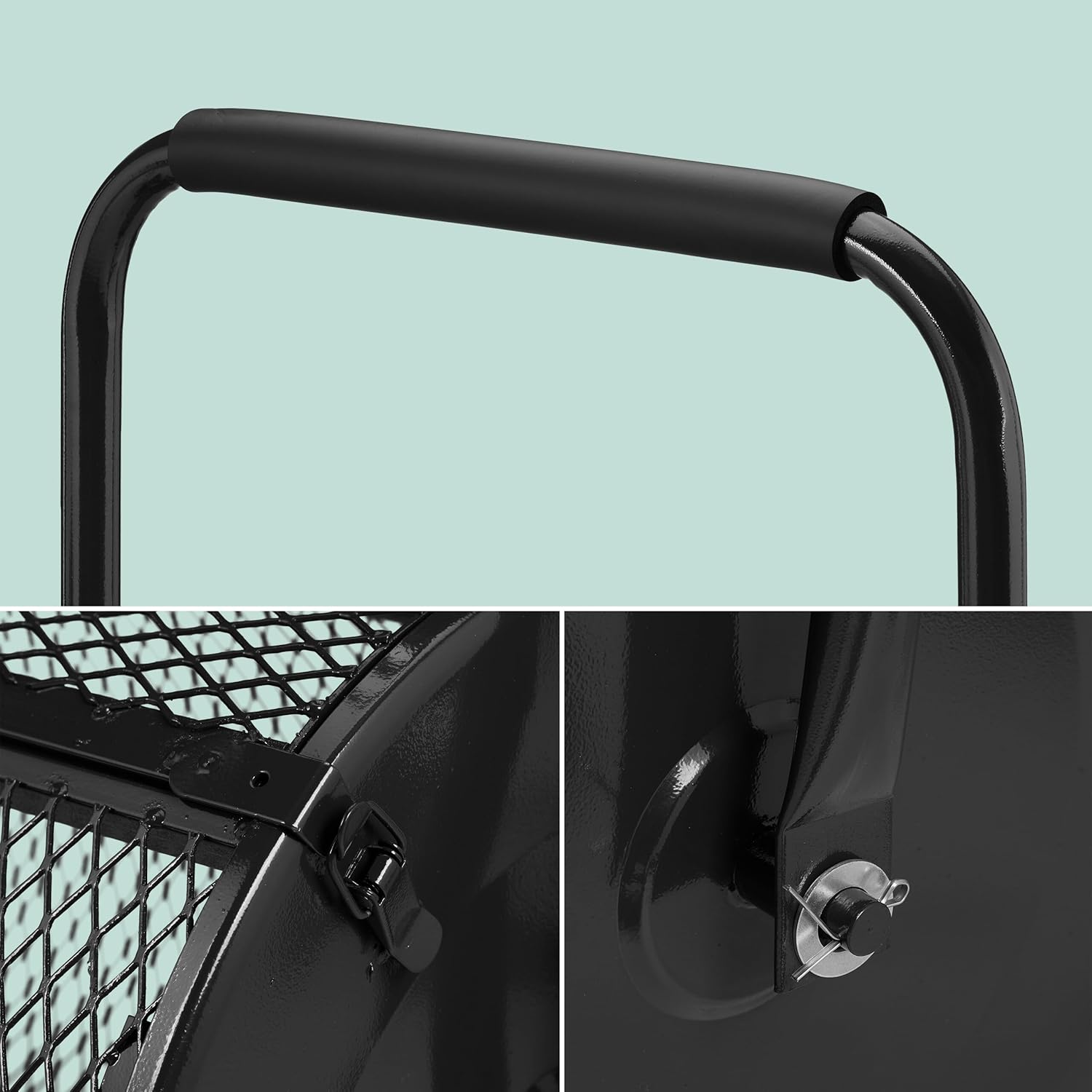 Relaxdays Compost Spreader for Lawn, mesh Basket, 75 L, Garden Shaker with Handle, H x W x D: 118 x 68 x 40 cm, peat Moss Spreader, Black