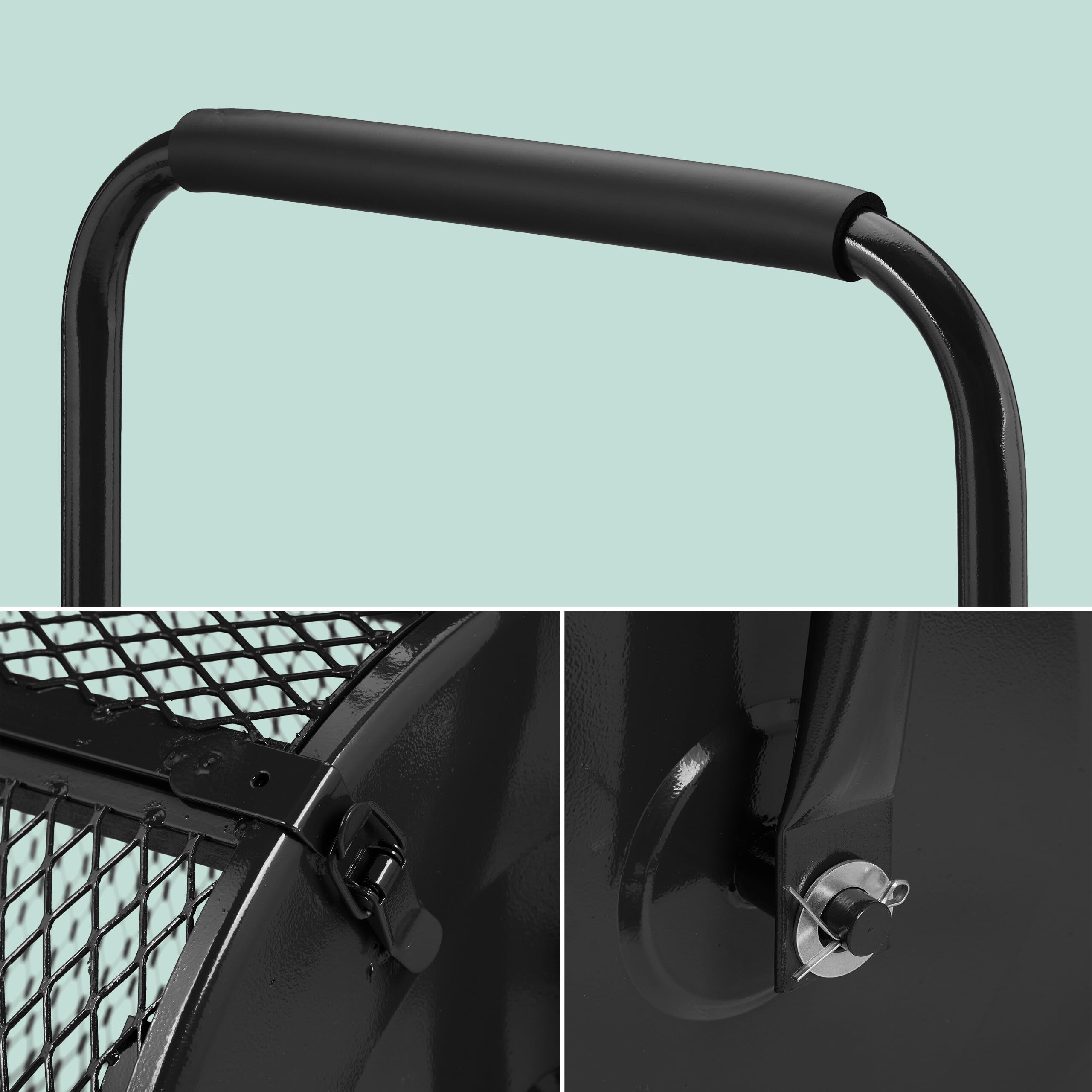 Relaxdays Esparcidor de Abono para Césped, Cesta de Rejilla 80 L, Dispensador Compost con Asa, 118 x 68 x 40 cm, Negro, Acero, Gomaespuma