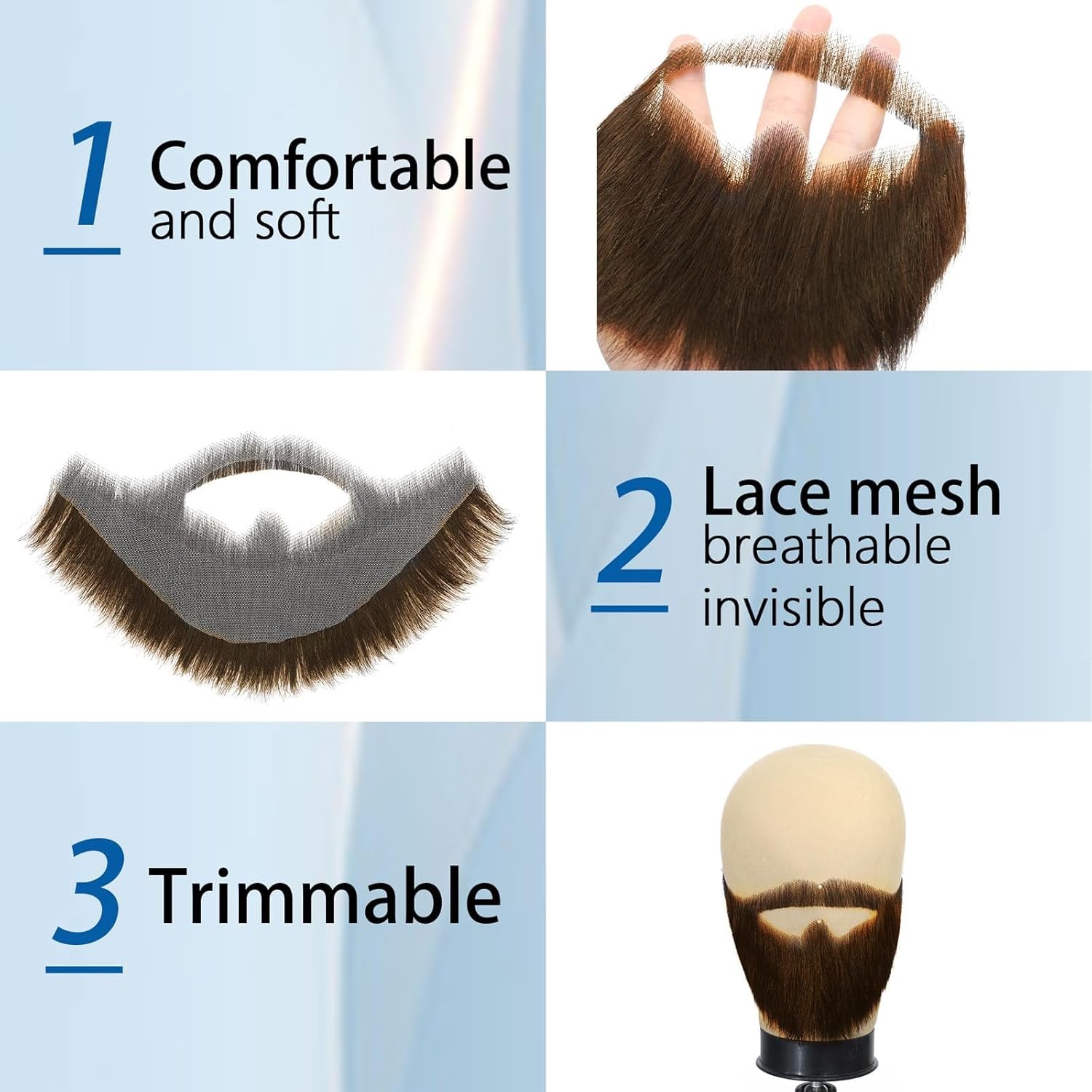 Fake Beard Mustache Set,Realistic Human Hair,Full Coverage Facial Hair (Brown (full beard))