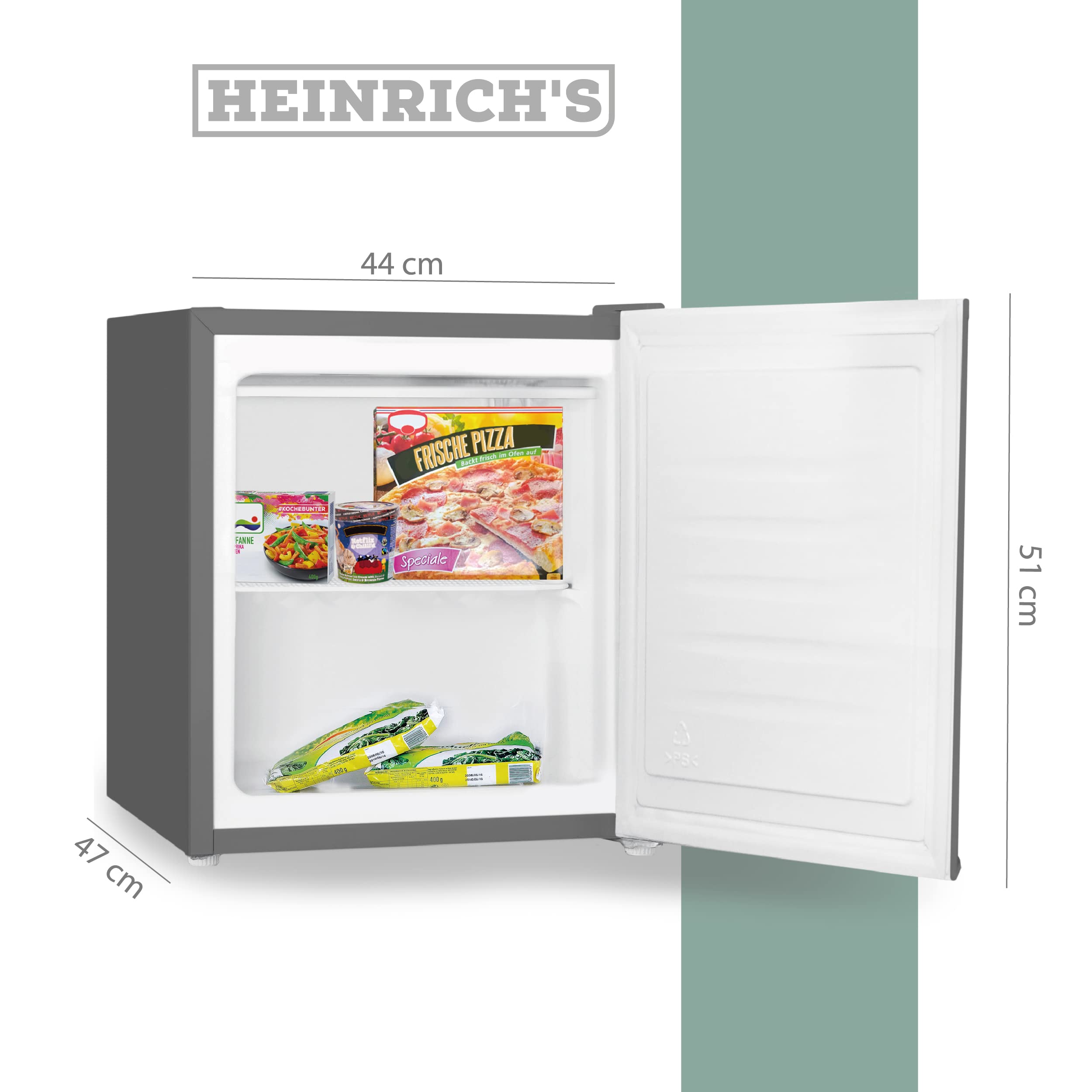 HEINRICHS Mini Gefrierschrank 31L klein kompakt leise:40db Gefrierbox wechselbarer Türanschlag mini Tiefkühltruhe bis zu -18°C,Tiefkühlschrank,perfekt geeignet für Büro Camping Garten Outdoor(Silver)