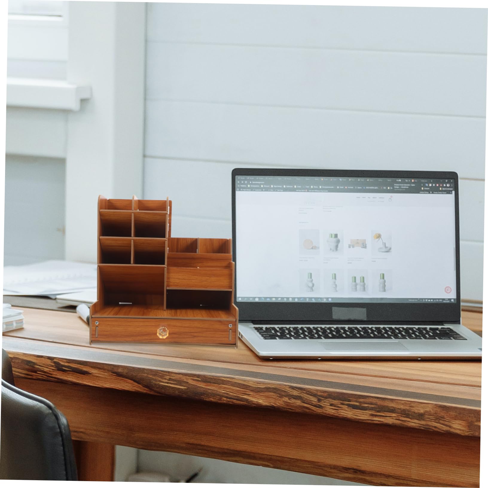 Veemoon Organiseur De Bureau Avec Boîte De Rangement Bois Pour Stylos Ciseaux Et Articles De Papeterie