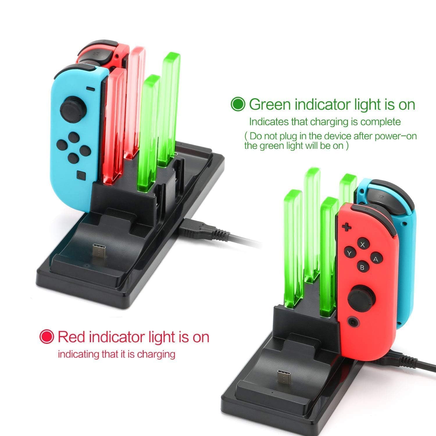 Controller Charger Dock for Nintendo Switch, 6 in 1 Charging Station for Nintendo Switch Joy-con Controllers and Pro Controllers Black