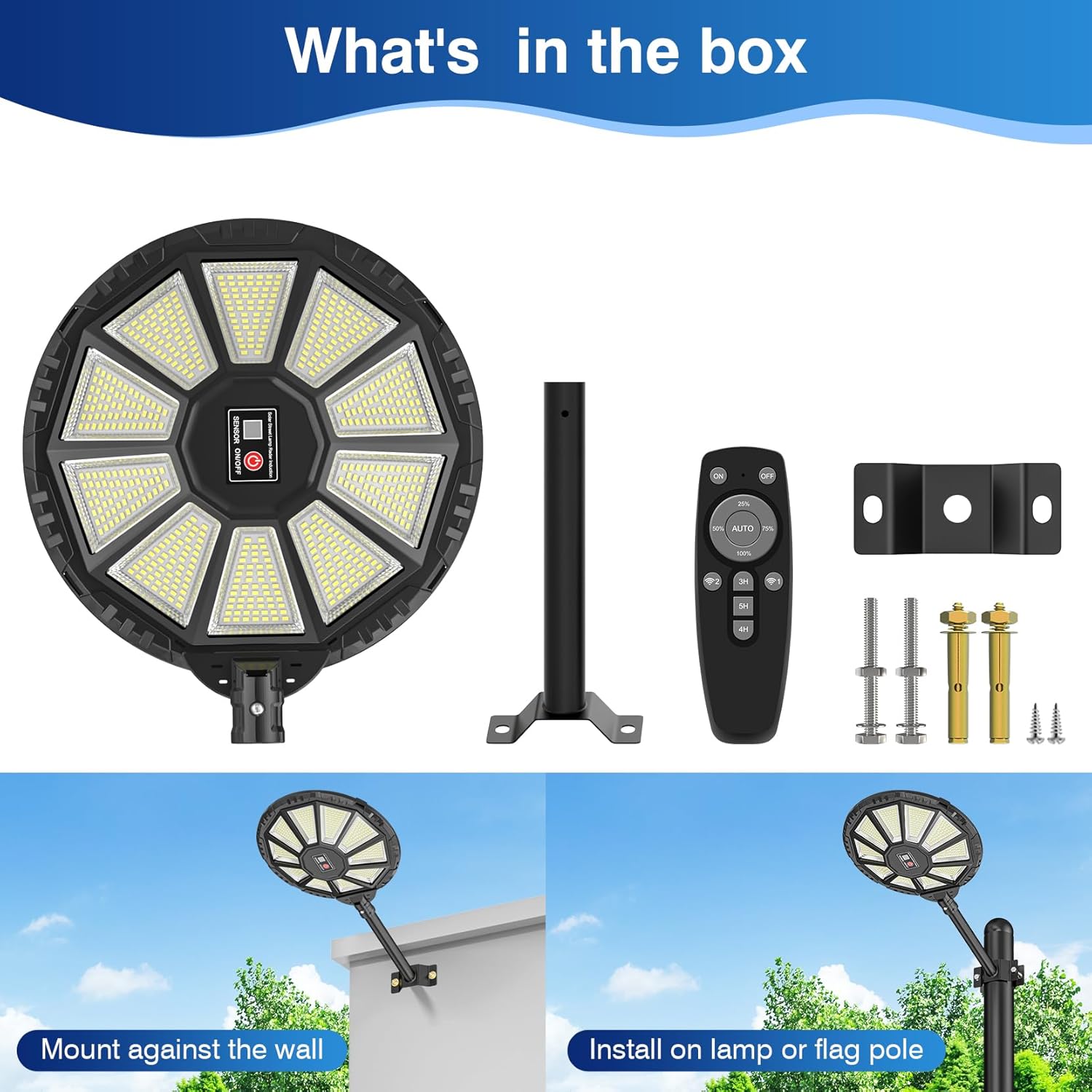 Solar Lights Outdoor, 590LED 6500K Flood Light Dusk to Dawn, Solar Outdoor Lights with Motion Sensor, IP66 Waterproof Solar Street Lights Outdoor for Yard, Pools(4 Pack)