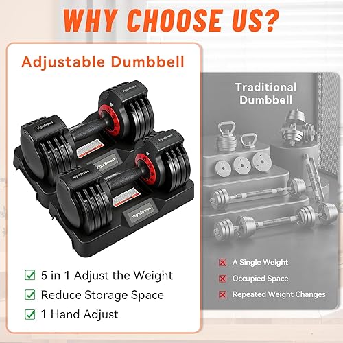 Miniatura 6 de Juego de mancuernas ajustables de 25 libras, pesas 2 en 1 con mango antideslizante, ajuste rápido de peso para gimnasio en casa, entrenamiento de