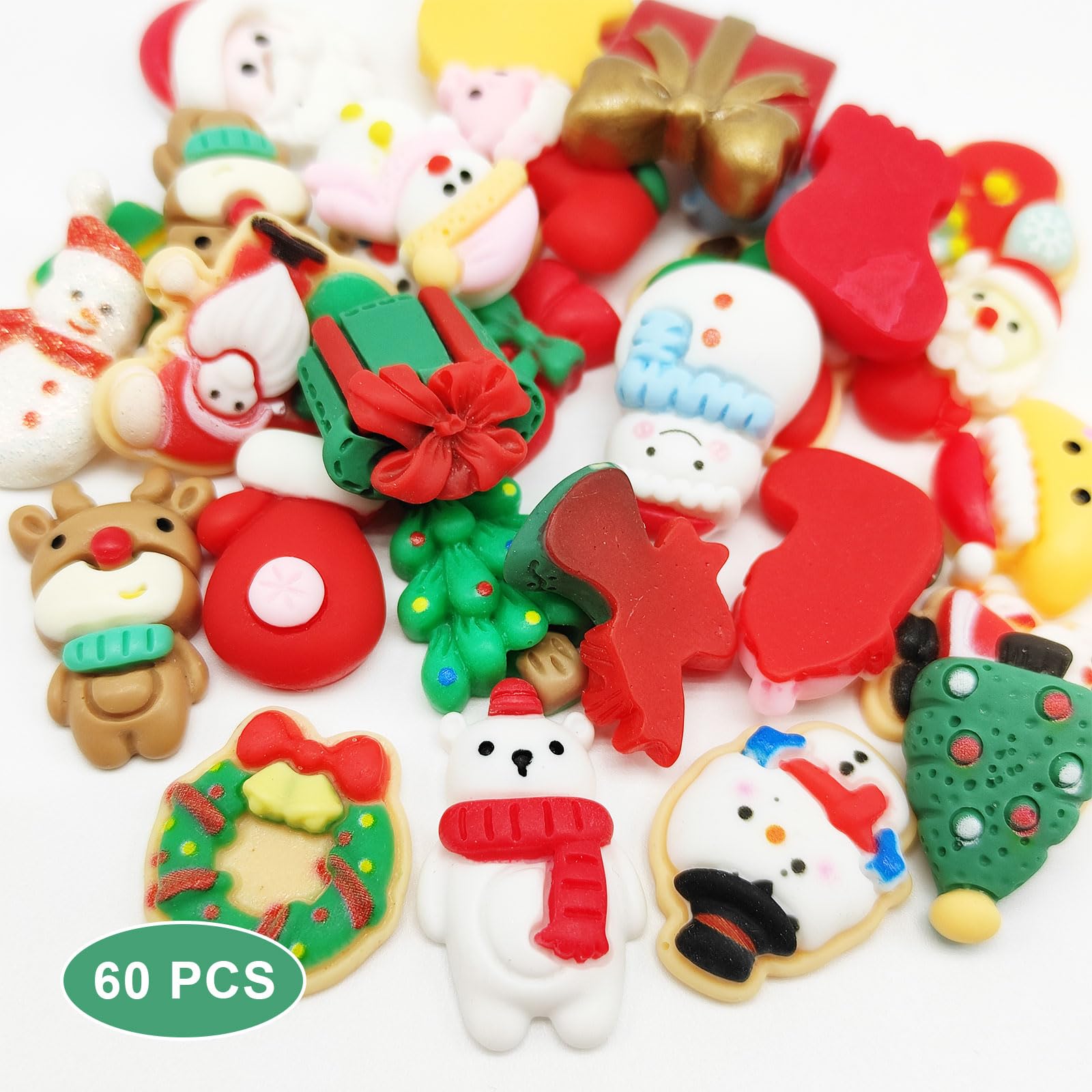 100 Stück Weihnachts-Anhänger Aus Harz - Miniatur-Deko Für DIY - Flache Rückseite - Weihnachtsmann, Schneemann & Mehr