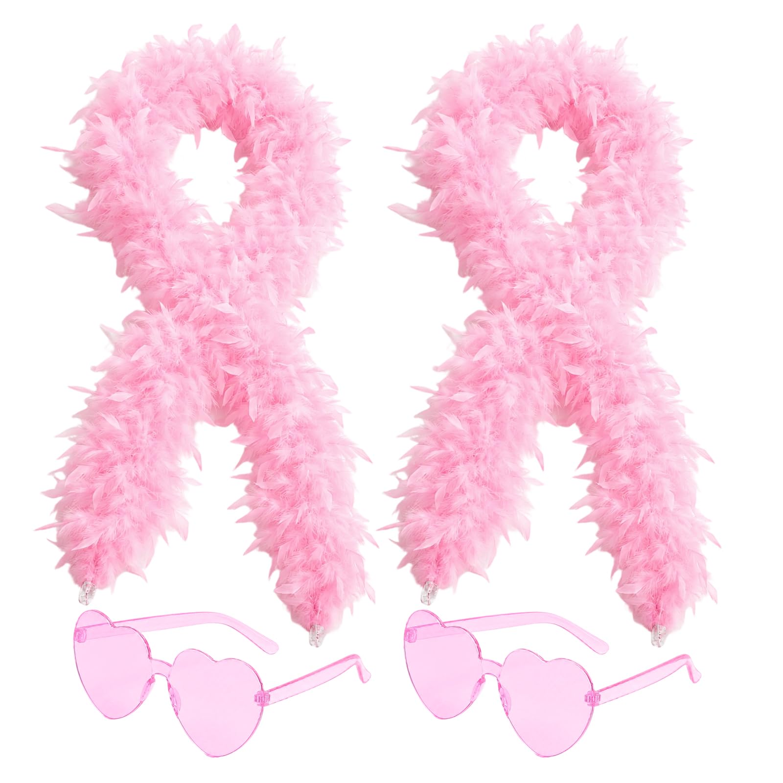 Pink Feather Boa Set, Multipack Feather Boas with Pink Accessories, Theme Party Costume Accessories and Photography Props, Fluffy Feathers for Social Media Content Creation, 18 x 18 x 1 cm Dimensions