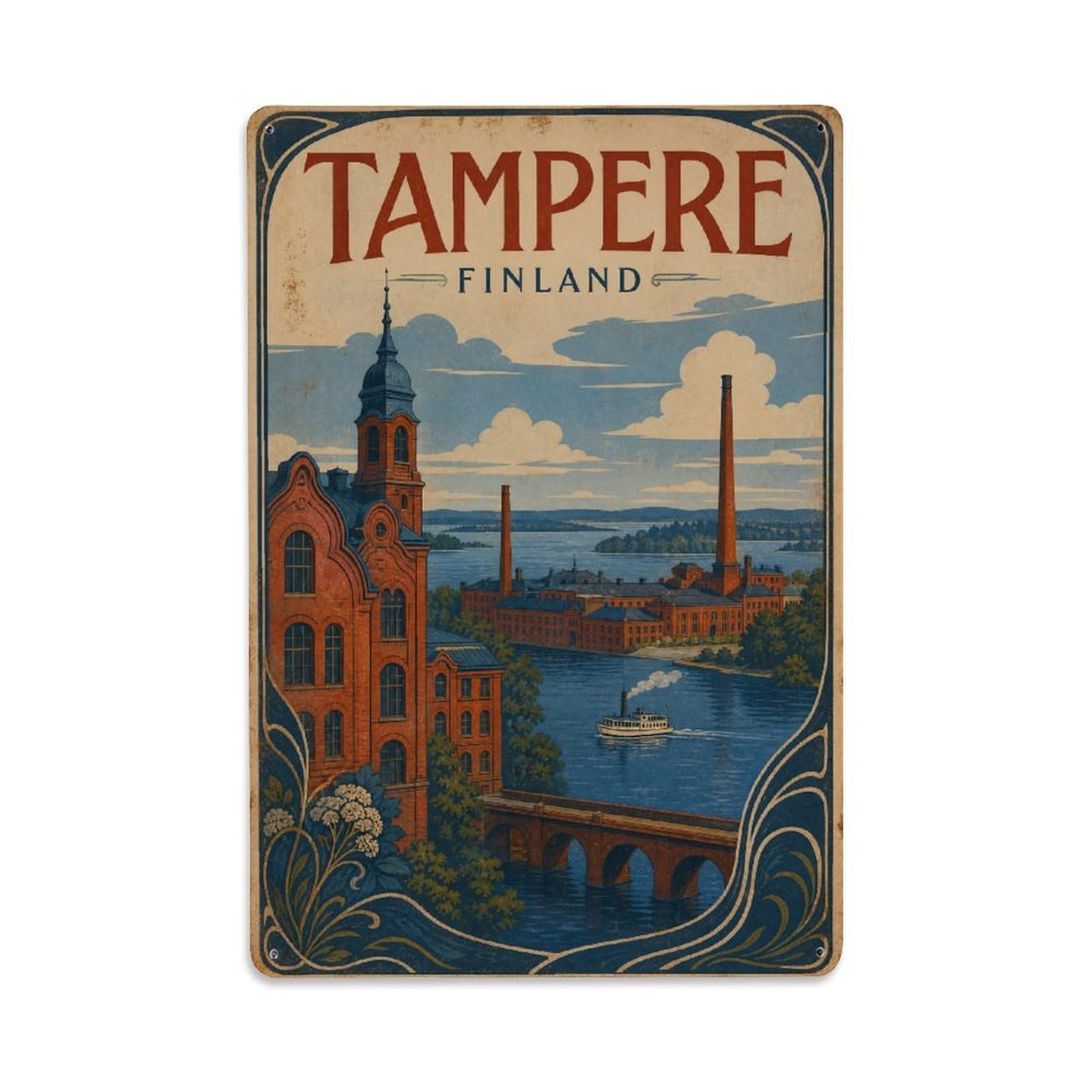 Vintage Travel Finland Tampere Metal Tin Sign
