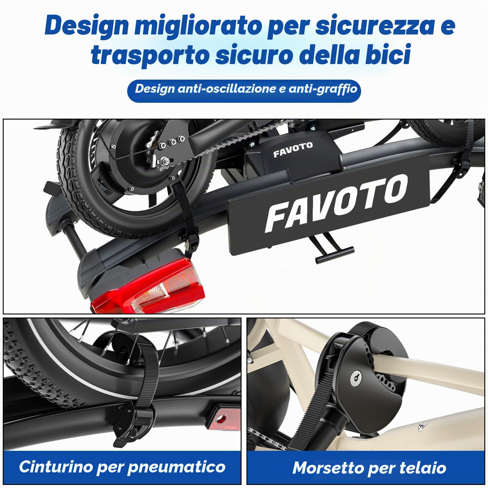 Favoto Portabici per E-Bike con Rampa Pieghevole – Gancio Traino in Alluminio per 2 Bici fino a 60kg con Fanali Posteriori Serratura Antifurto e Porta Targa Compatibile con Pneumatici fino a 26x4.0"