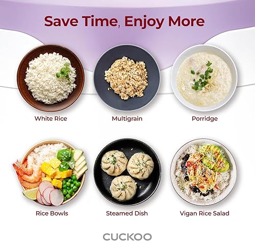 Miniatura 5 de Cuckoo CR-0671V - Olla arrocera eléctrica básica de 6 tazas y calentador, olla interior antiadherente, blanco/morado