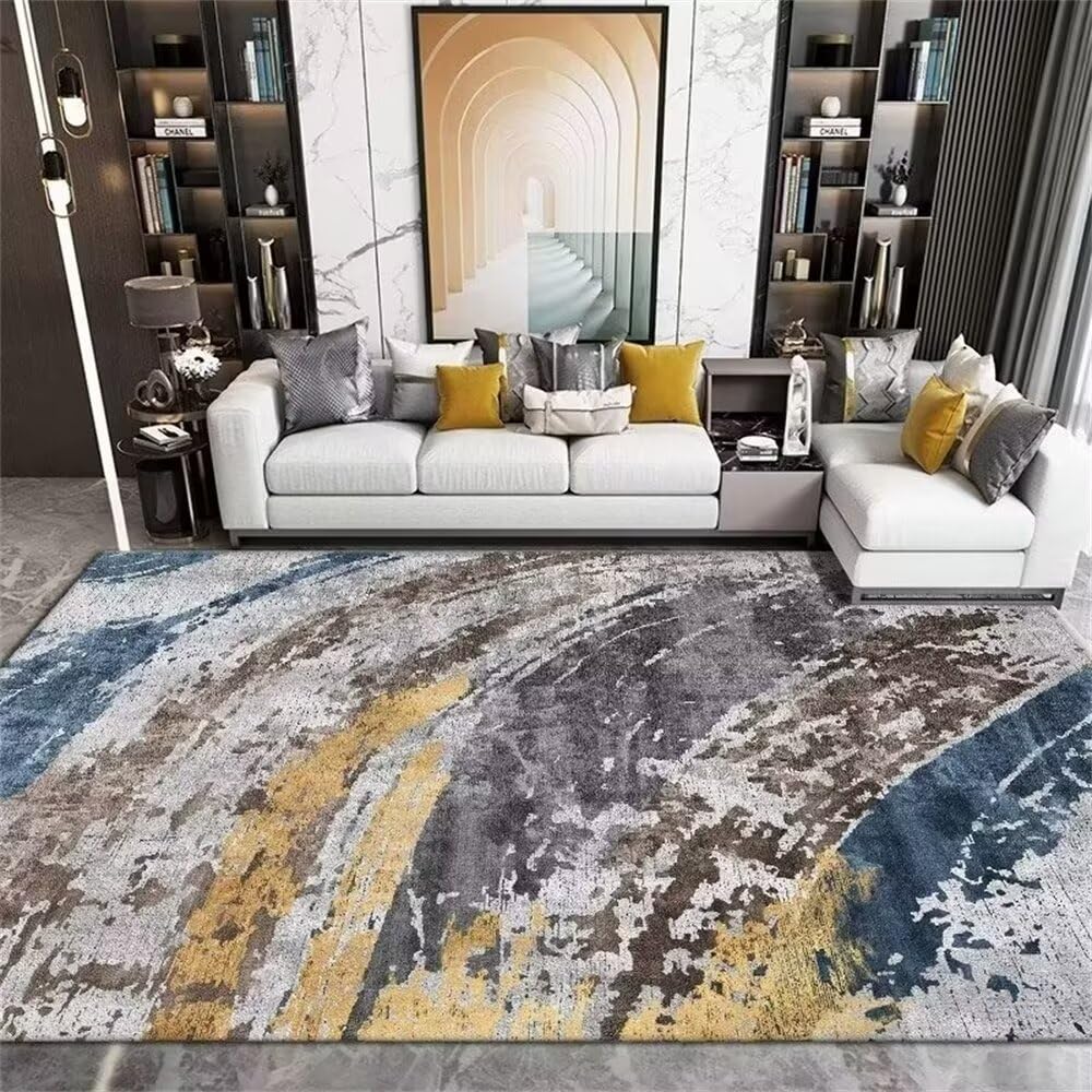 Tapis de passage bleu et gris 120x200cm pour grand couloir