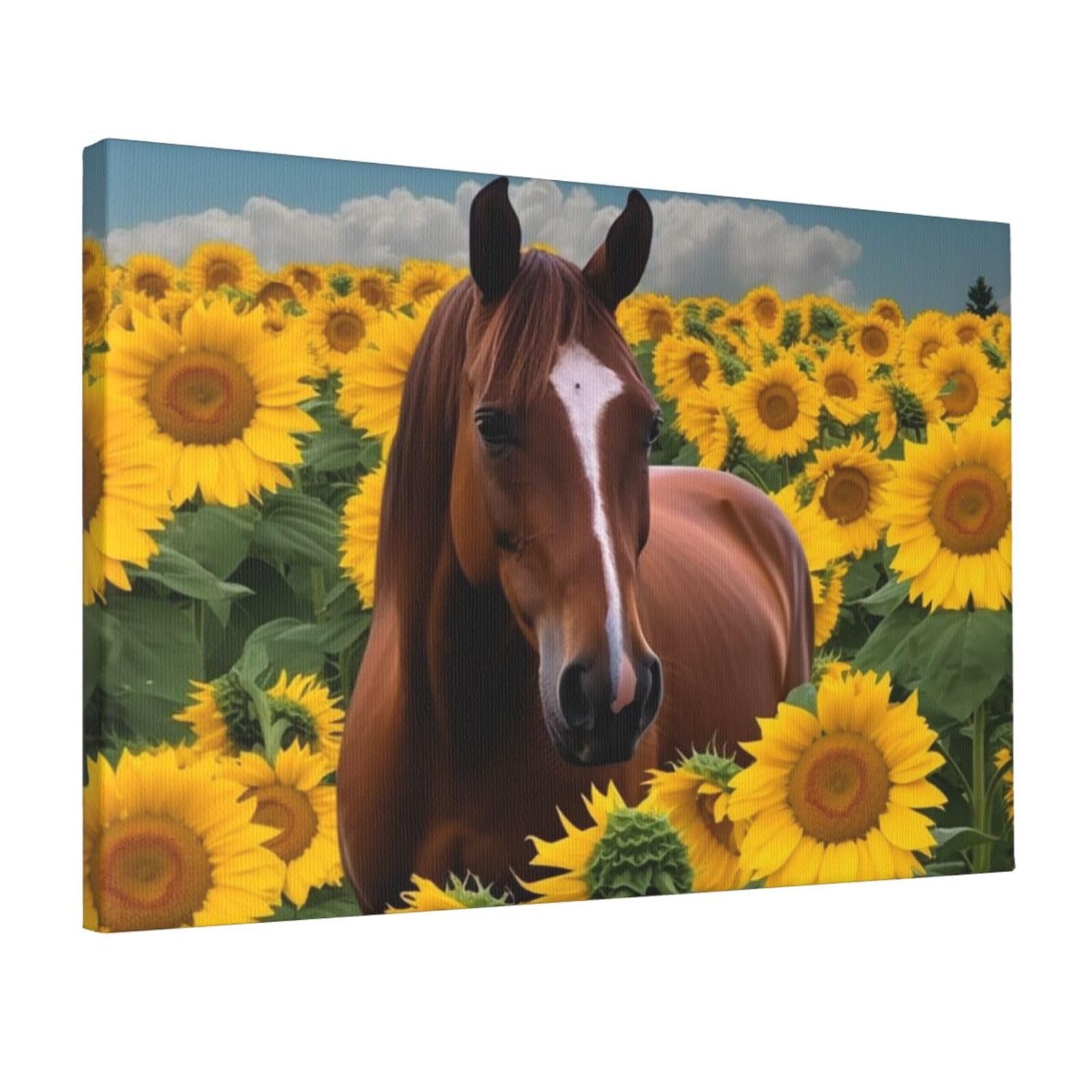 KLOPH Horse and sunflower Canvas Wall Art for Living Room 12"x18" Modern Artwork Painting for Bathroom Hanging Canvas Prints Aesthetic Wallart for Bedroom Kitchen Office Wall Decor