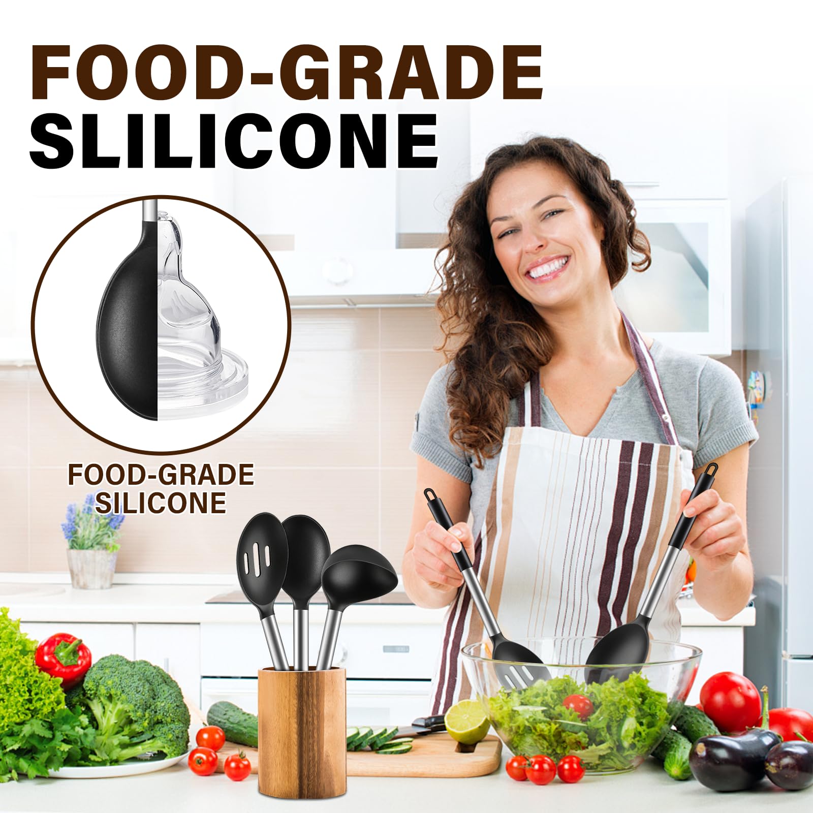 Silicone Cooking Spoon Set - 3 Piece Kitchen Utensils -5