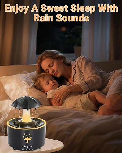 Miniatura 2 de Humidificador estético 2 en 1 difusor de aceite con gota de lluvia giratoria y 7 luces LED de estado de ánimo, humidificador de niebla fría y