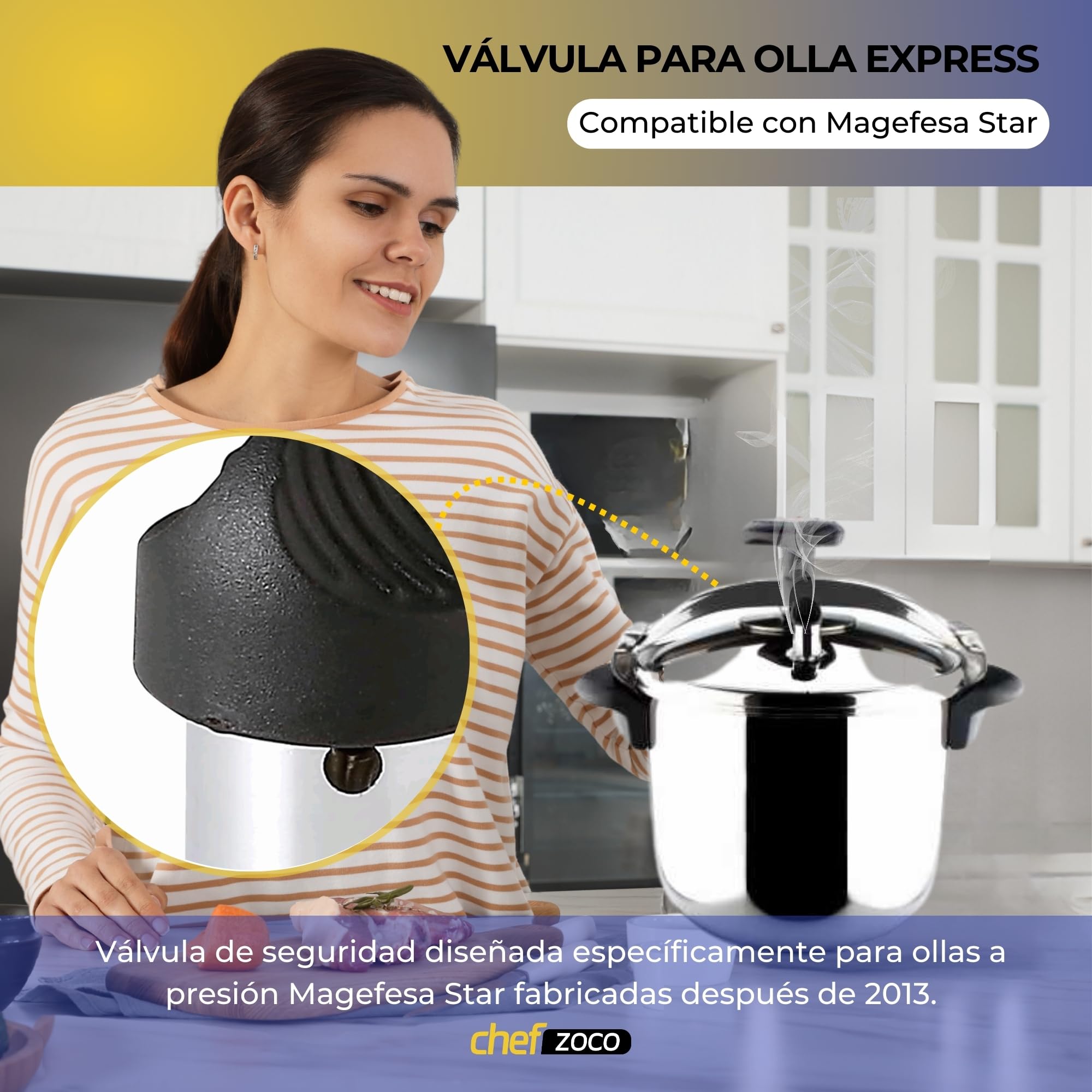 Válvula para Olla Express Magefesa Star, Válvula de Seguridad y Liberación de Presión, Pitorro Compatible 2013