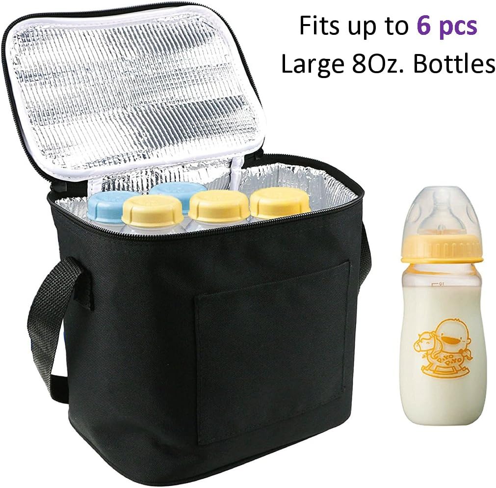 OKEPS Hxeredue Baby Bottle Bags for Travel, Lexvss Breastmilk Insulated Cooler Tote Storage, Reusable Breast Milk Baby Bottle Cooler Bag (Fits up to 6 Large 8Oz. Bottles)【Black】 (Standard Size)
