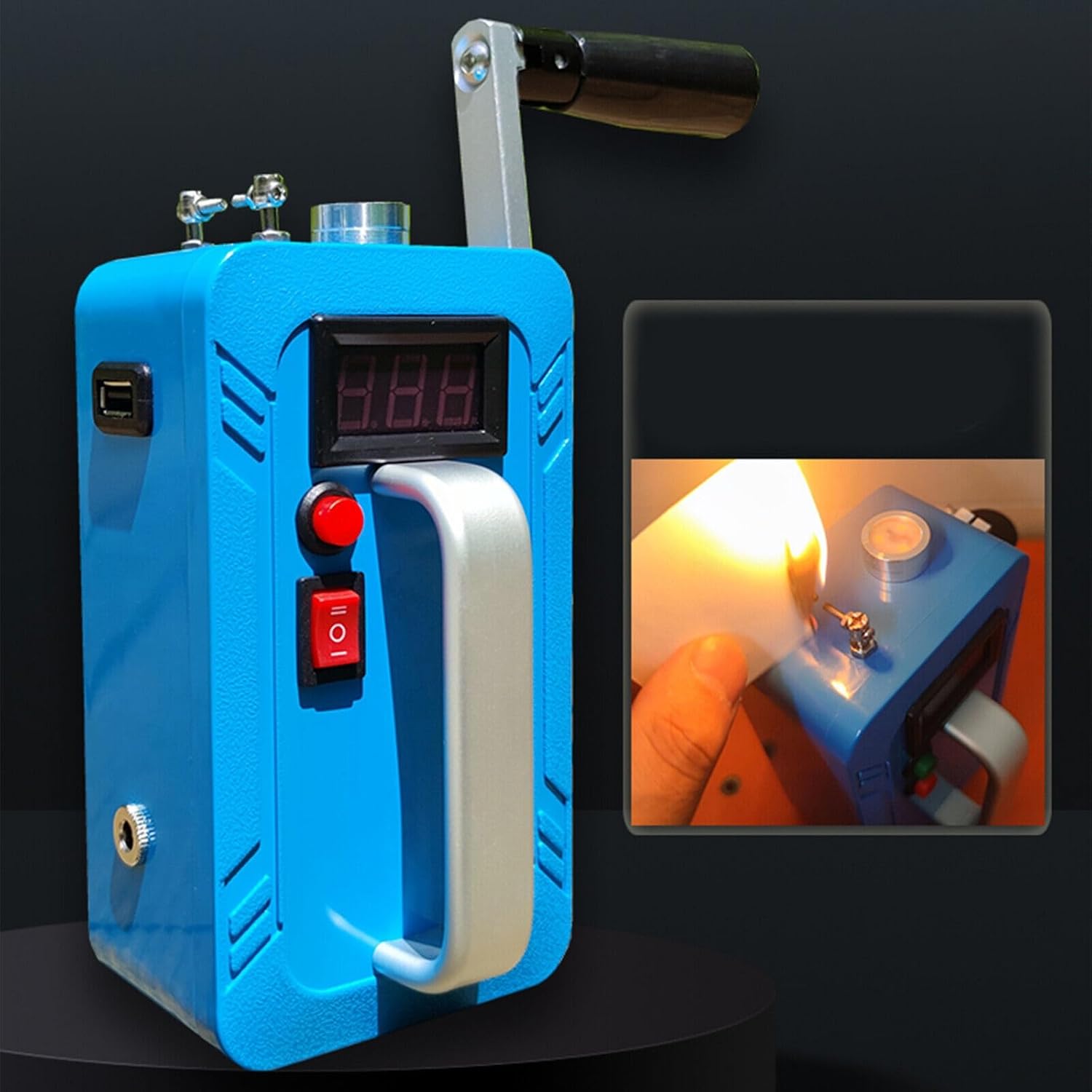 5V 5W Portable Outdoor Handheld Generator USB Rechargeable Outdoor Emergency Camping Gear Hand Crank 2 Minute Ignition for Lighting and Ignition