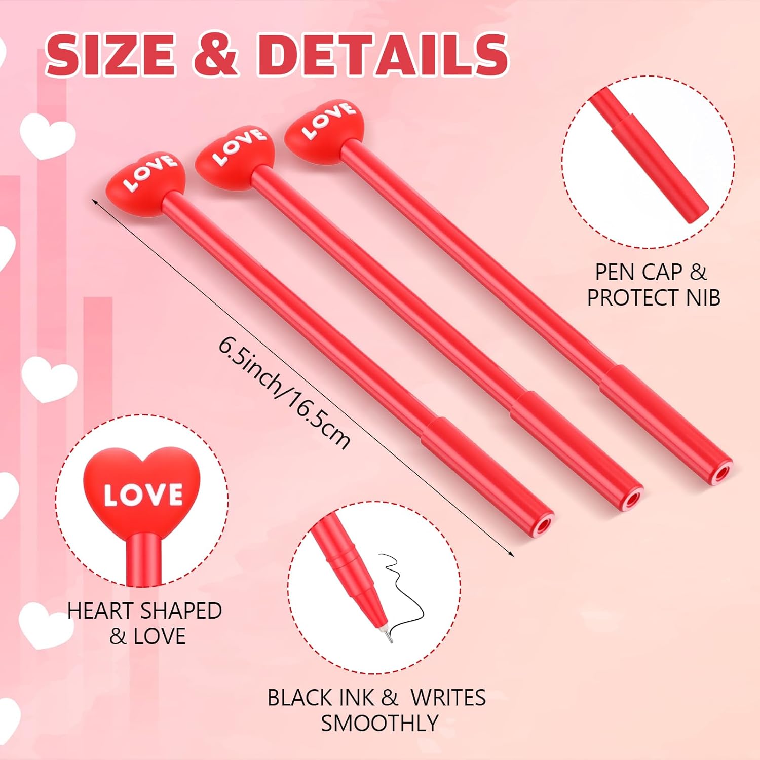 Yexiya 100 Pcs Mother's Day Pens Gifts Heart Shaped Novelty Pens Ballpoint 0.5 mm Black Ink Mother's Day Favors for Coworkers Employees Students Teachers Office School Wedding Gifts (Red)
