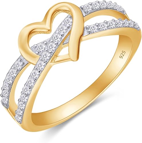 AFFY Anillo de promesa de corazón infinito con circonita cúbica blanca de corte redondo para mujer en oro de 14 quilates sobre plata de ley (talla