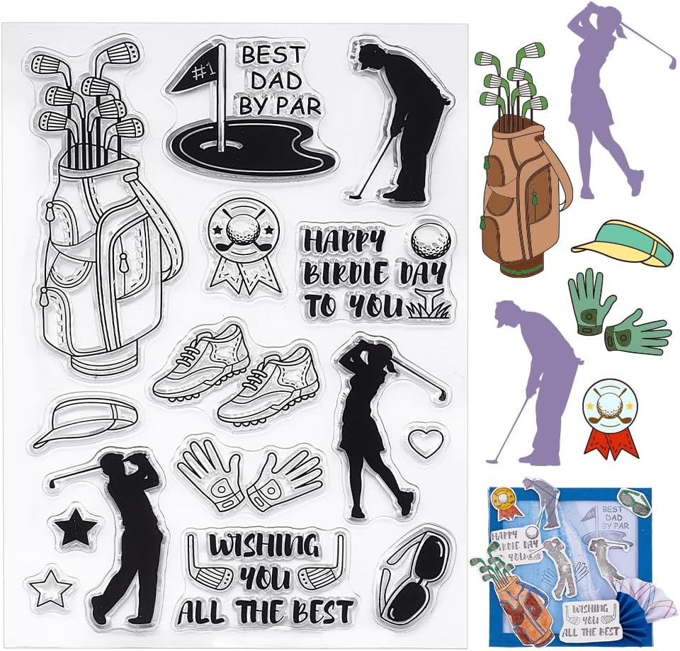 PH PandaHall Golf Clear Stamps, Sport Theme Transparent Rubber Stamp Golf Balls Trophy Clear Paper Craft Stamps for DIY Scrapbooking Card Making Decoration Photo Card Album Crafting