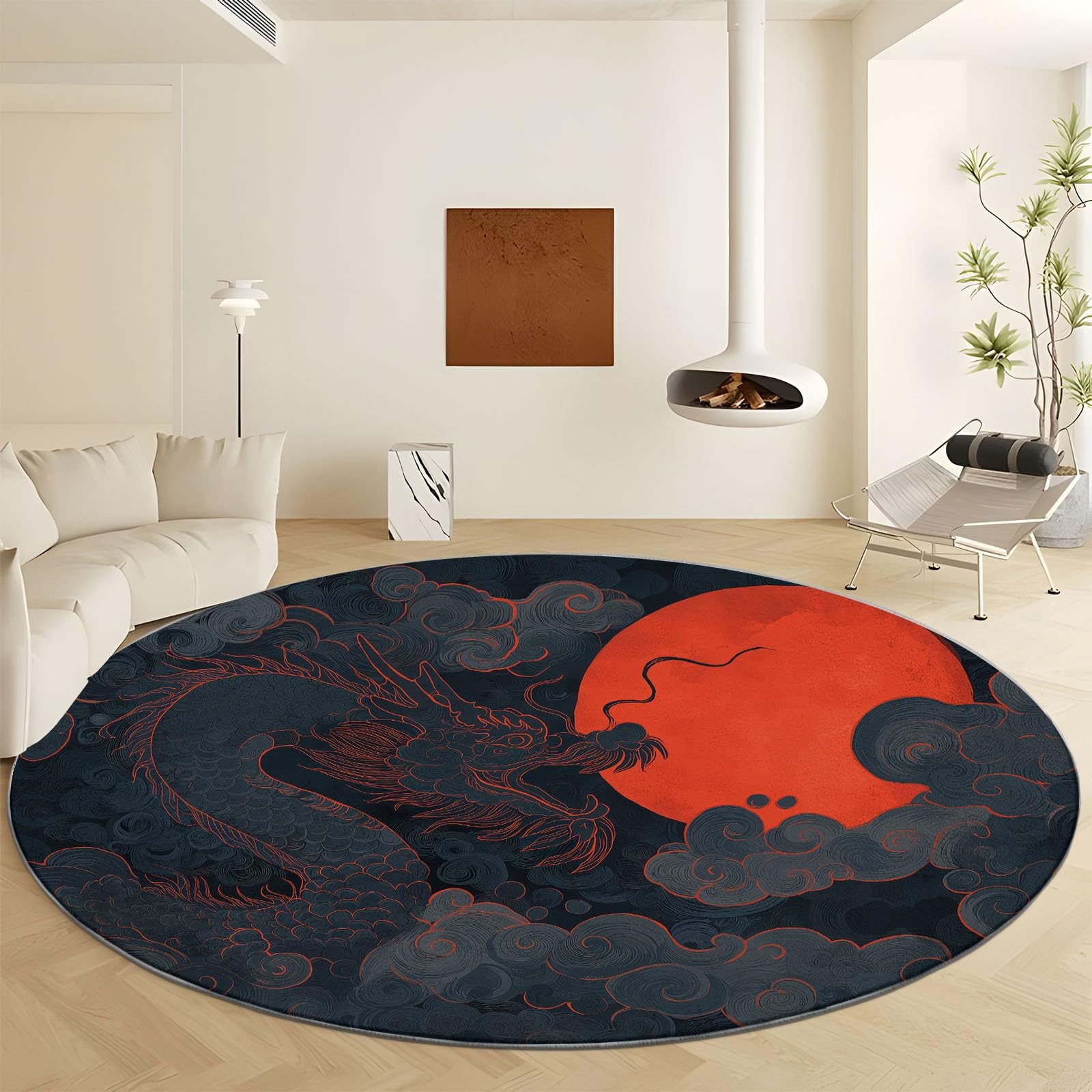 Tapis rond antidérapant gris anti-chute et lavable, idéal pour enfants et animaux