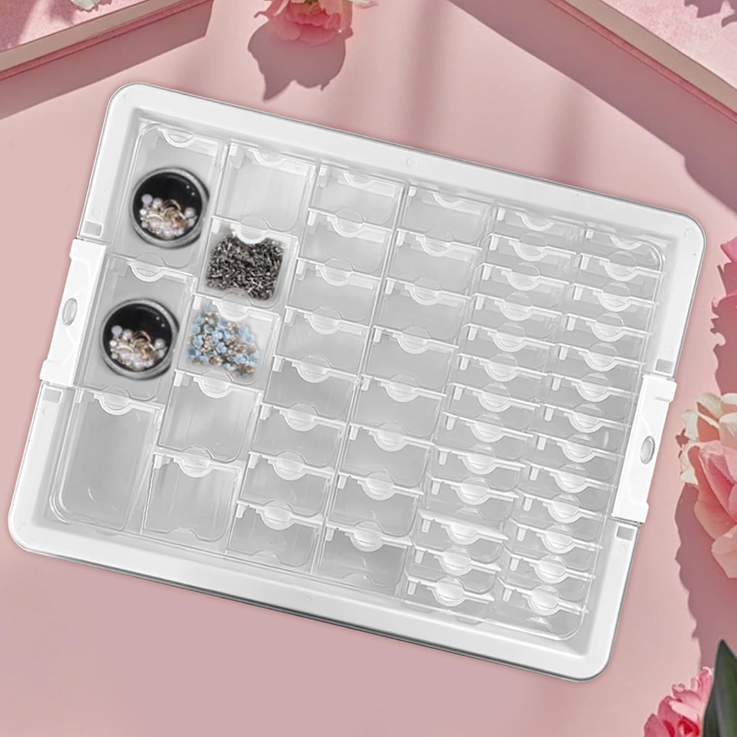 Bead Storage Container Set, 50Pcs Clear Removable Organizer Boxes with Lids, for Nail Art Rhinestone Jewelry