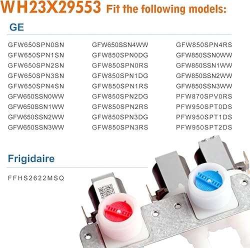 Miniatura 4 de WH23X29553 Válvula de entrada de agua (parte OEM) para lavadora GE reemplaza AP6983554 PS12743643 EAP12743643 33090202 0024000126GA con 2 años de