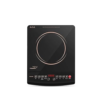 V-Guard VIC 2.0 EX 2000 Watt Induction Cooktop / 4 Preset Indian Cooking Functions + 2 Manual Functions / 24 Hour Preset Function / Elegant Crystal Glass Matte Finish / Easy Cooking (2000 W, Copper Pattern)