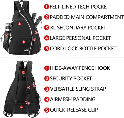 Miniatura 4 de Sucipi Bolso de pickleball para mujeres y hombres mochila de pickleball reversible para palos de pickleball para mujer Negro, Black &amp; 3 Pickleballs,