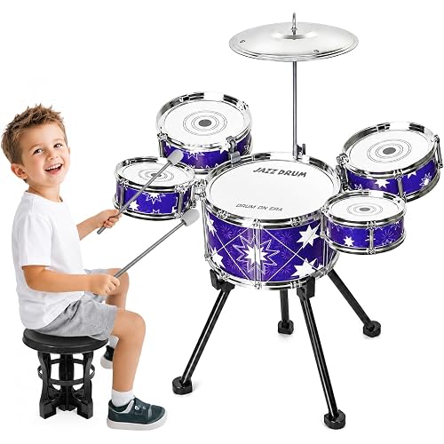 Upgraded Drum Set Toy for Kids Toddler Ages 3-5 Jazz Drum Kit with 5 Drums Musical Percussion Instrument Toys for Boys Girls Gifts