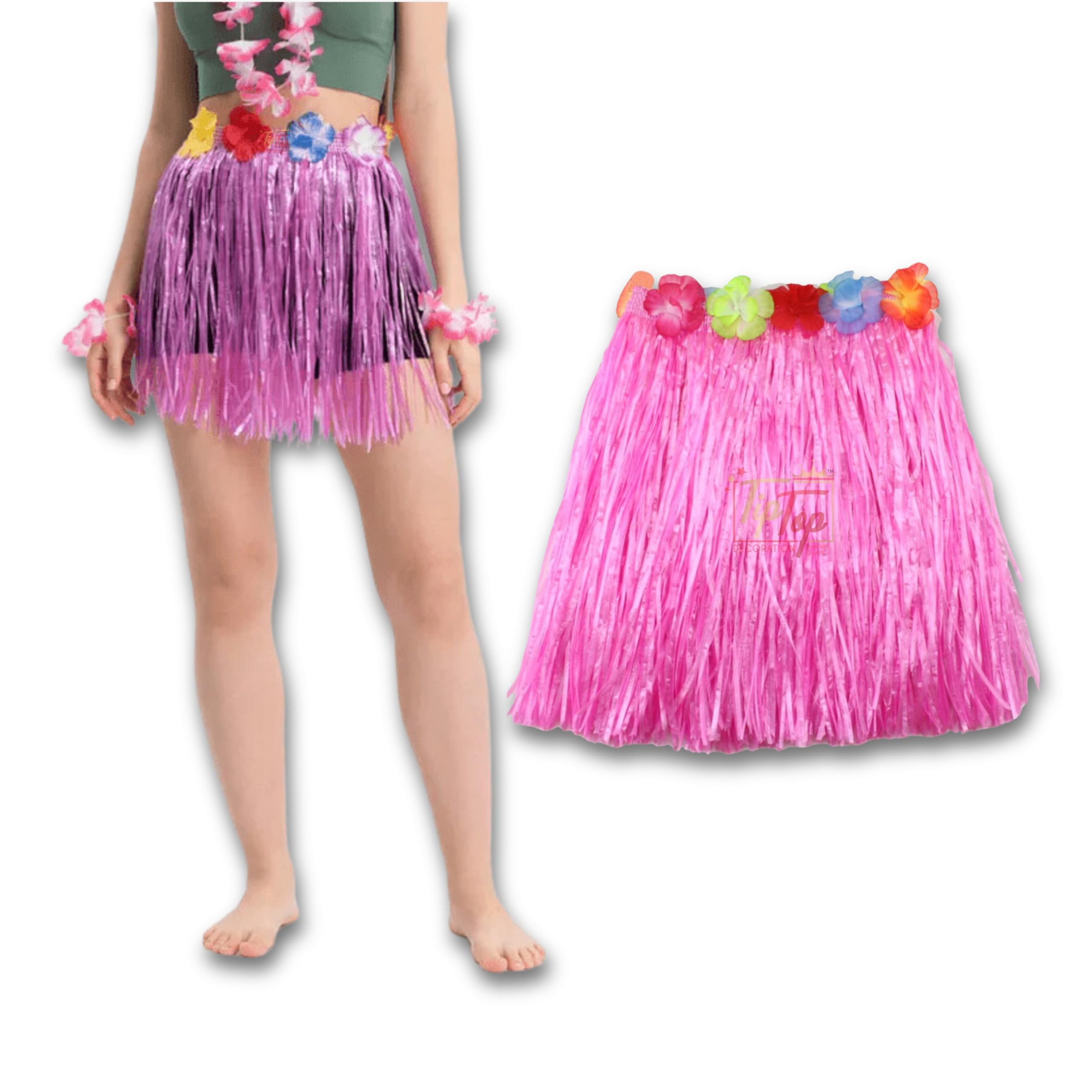 TIPTOP DECORATION Premium Hawaiian Grass Fringe Stretchable Short Skirt Tassel Trim Costume (40 Cm)