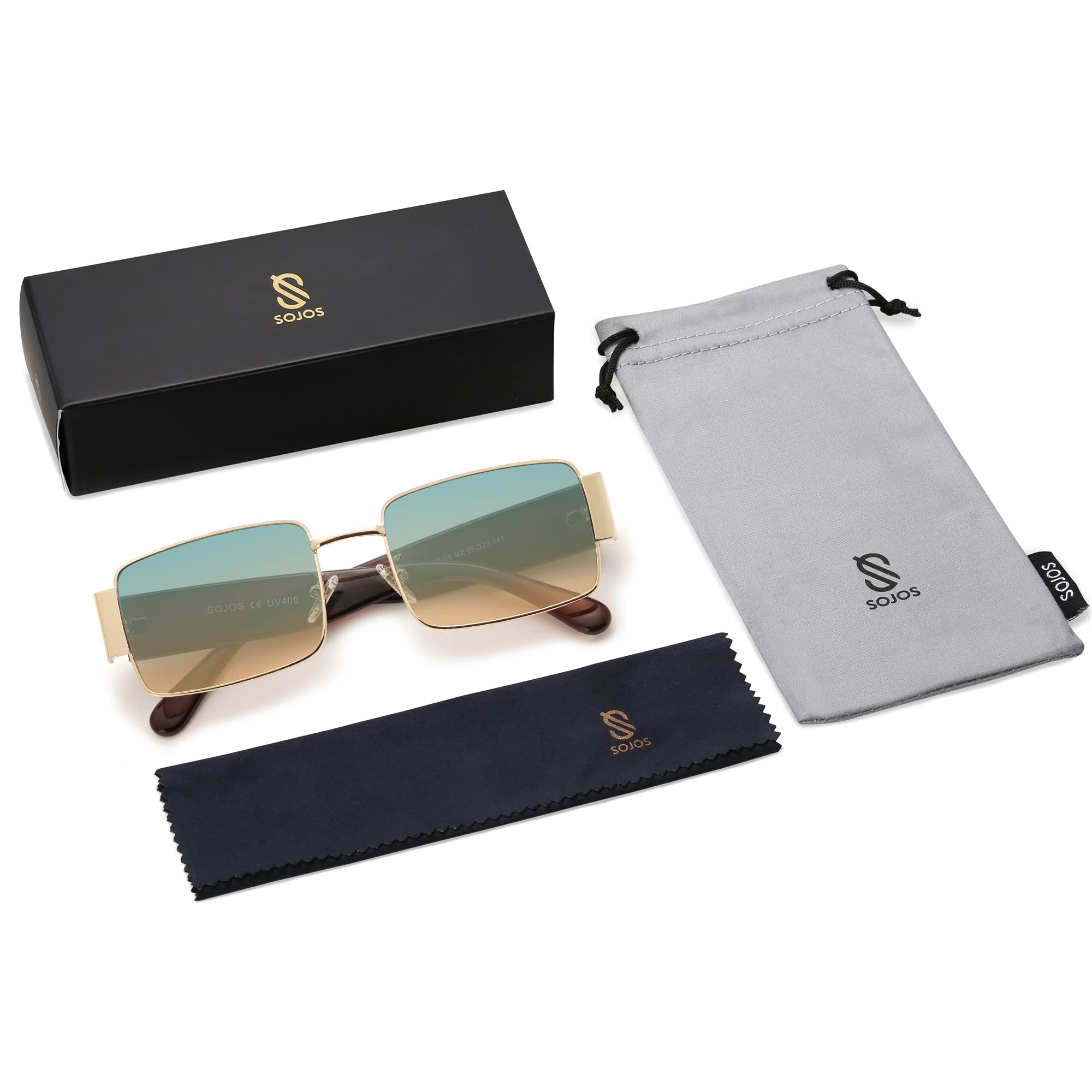 SOJOS Retro Fashion Rectangle Sunglasses Womens Mens Vintage Trendy Square Shades SJ1162