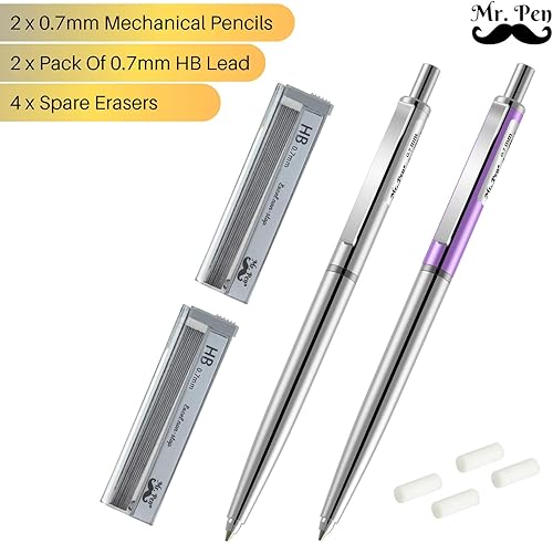 Miniatura 2 de Mr. Pen - Lápiz mecánico de 0.7, paquete de 2 con plomo y borrador, lápiz automático