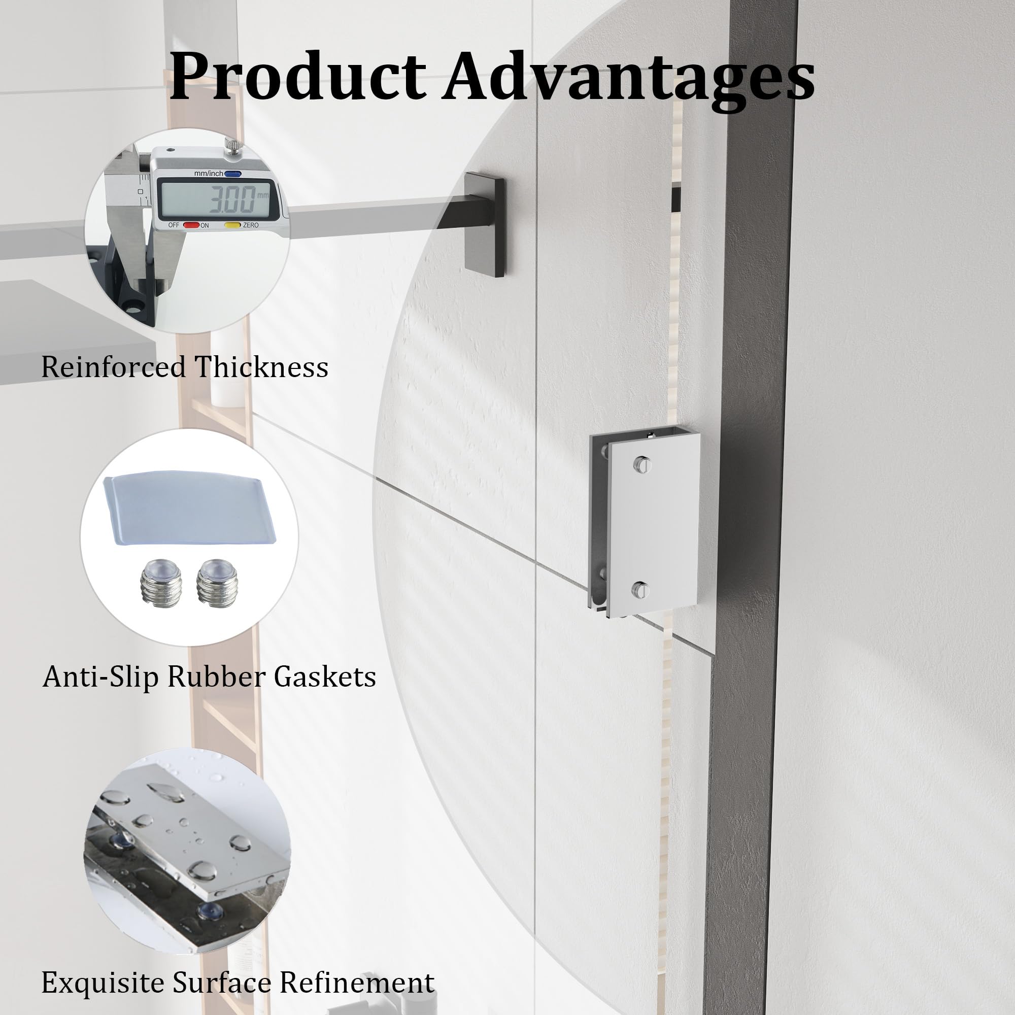 4-Pack Adjustable Glass Shelf Brackets – Heavy Duty Shower Clamps, Silver